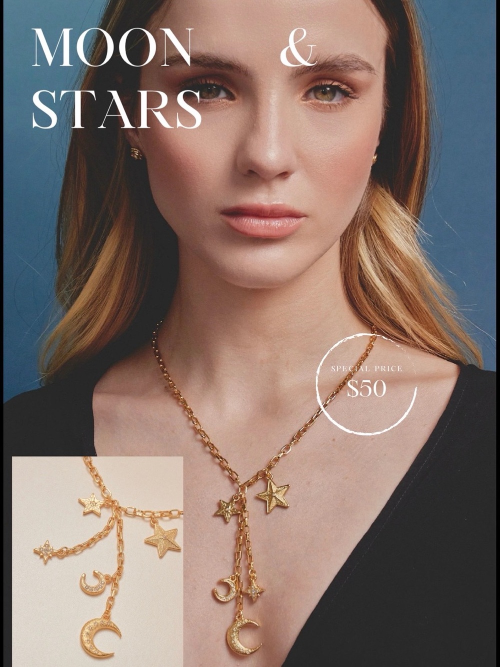 Gold Star and Crescent Charm Necklace